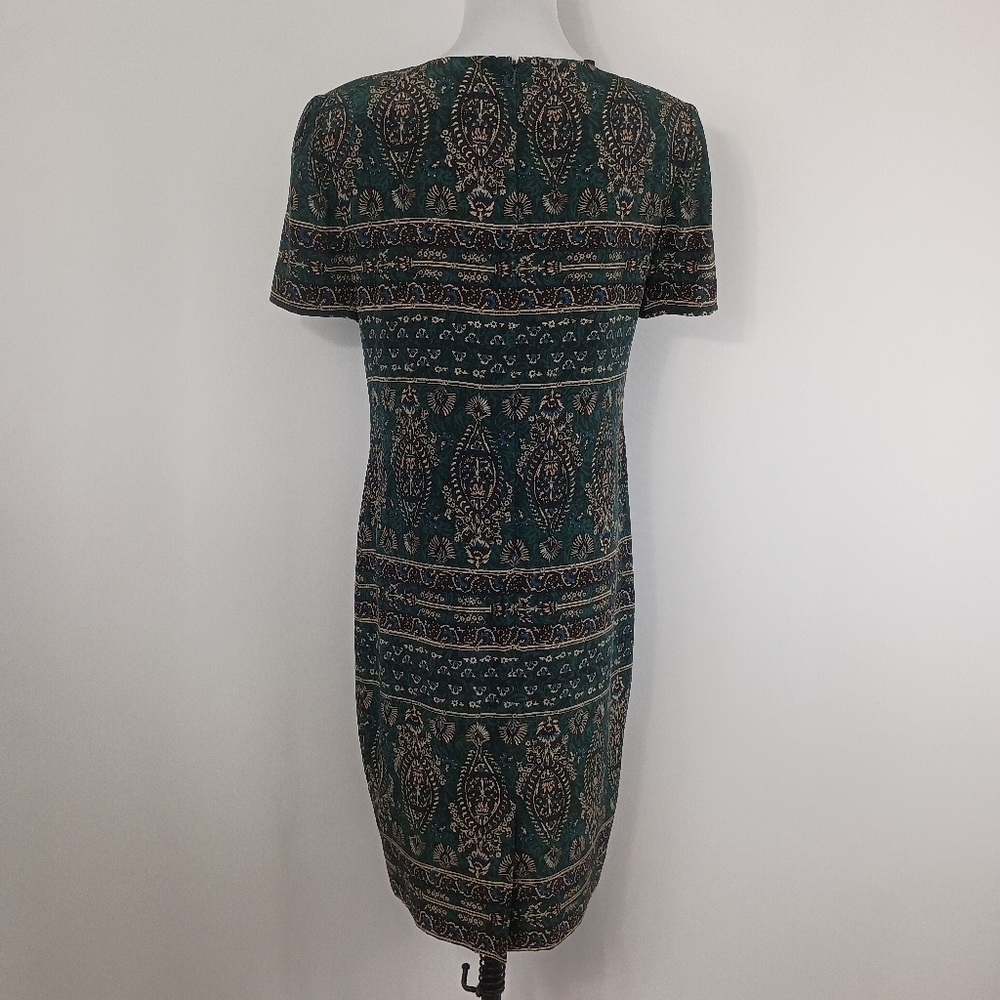 Vintage 90s Liz Claiborne Women's Hunter Green Silk Midi Dress size 4 Classic - Picture 5 of 11